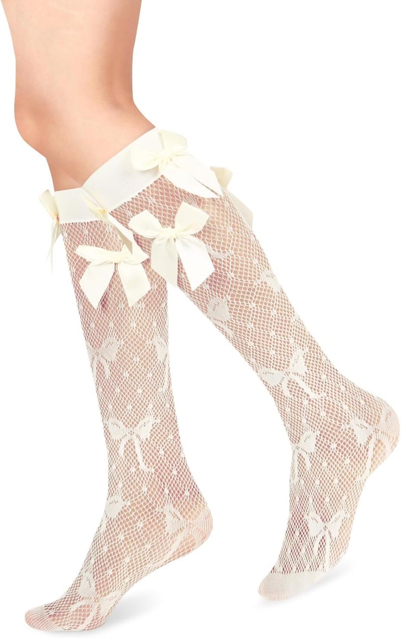 Benefeet Sox Lace Fishnet Knee High Socks Women Girls Ruffle Mesh Knee Highs Lolita Socks Fishnet Stockings - Image 1
